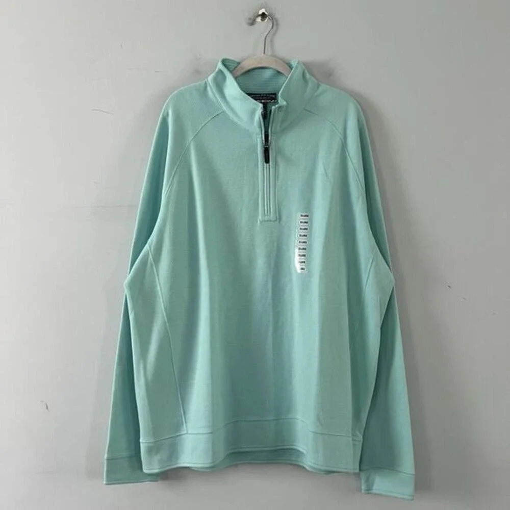 NWT Bahama Bay Club Reversible 1/4 Zip Pullover Aqua Blue Sweatshirt